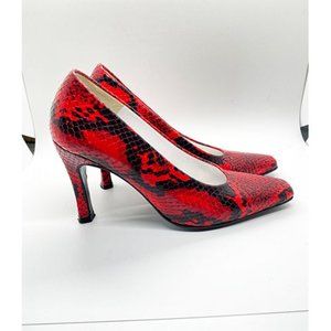 Charles Jourdan Red Black Snake Skin Heels Pumps